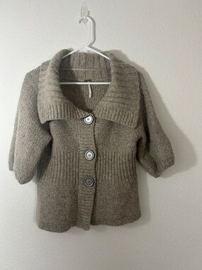 Free People Taupe Shawl-Collar Button Cardigan